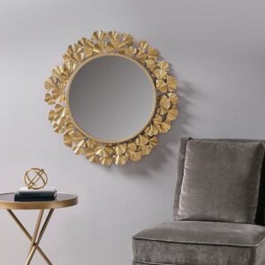 1. **"Premium Extra Clear Wall Mirror – Round SS Frame with Gold Leaf Floral Design"