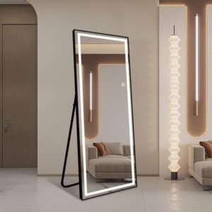 Full-Length LED Mirror with Crystal - 3 Light Modes, Adjustable Back Stand, Convertible Floor Standing or Wall Mount Design for Dressing, bedrooms, Studios. ,24x63 Inches & 24x72