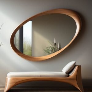 Mirror Full Length for Living Room & Bedroom | Asymmetric Wooden Frame Mirror | Decorative Aesthetic Wall Mirror for Hallway & Home Decor(27×48)