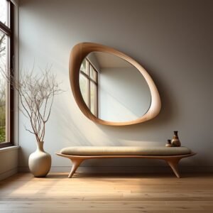 Mirror for Living Room & Bedroom Asymmetric Wooden Frame Mirror | Decorative Aesthetic Wall Mirror for Hallway & Home Decor (27 x 36 Inches)