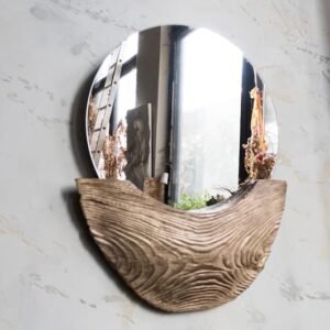 Handmade Wood Round laminate extra clear Mirror – Live Edge Wooden stand | Rustic Natural Home Decor for Living Room, Bedroom, Entryway (24")