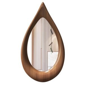 Wooden Mirror Frame for Home Decor, Water Drop Design, Wall Decorative Mirror Frame, Antique Brown Color, 21x36 Inch Mirror